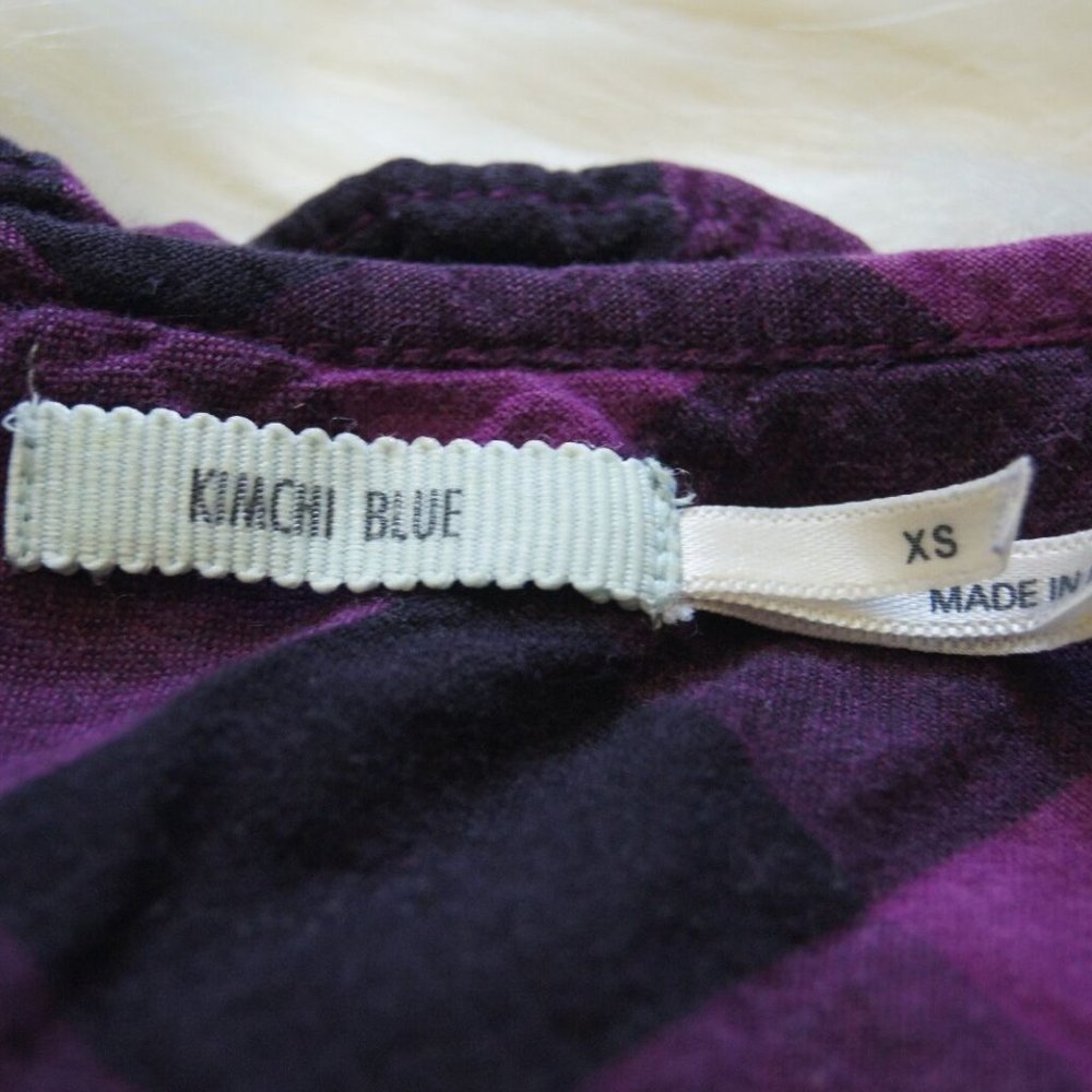 Kimchi Blue Plaid Ruffled Elastic Blouse Shirt Top XS Cap Sleeve Women's - Picture 3 of 7
